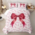 thumbnail image 2 of Erosebridal Watercolor Floral Bow Bed Spread Queen for Teens, Red Ribbon Blossom Queen Coverlet Set, 3 Pieces, 2 of 7