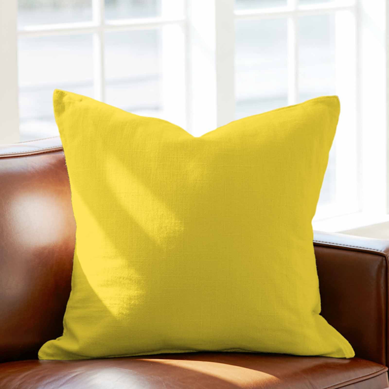 Throw Pillow Covers 26 x 26 Inch, Yellow Cotton Linen Pillows Cases, Pure Yellow Square Cushion Covers for Couch Sofa Bed