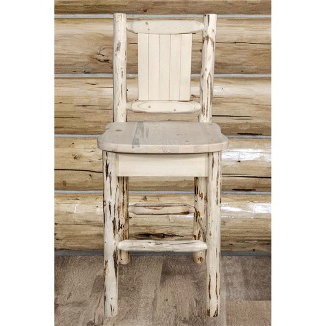 Montana Woodworks MWBSWNRV24LZMOOSE Counter Height Back Barstool with Laser Engraved Moose Design, Clear Lacquer Finish