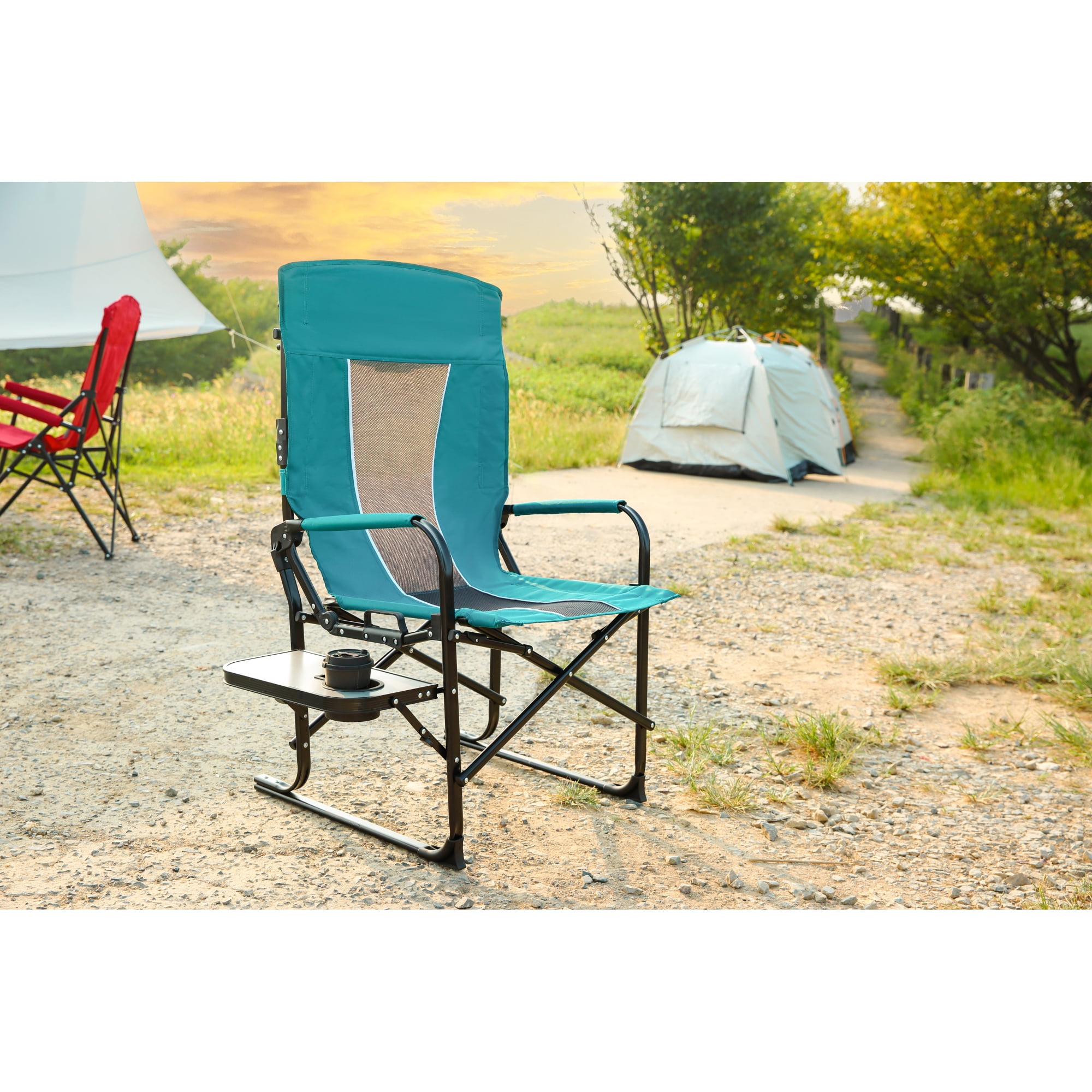 Leumius Oversized Camping Director Chair with Side Table for Outdoor, Portable Folding Chair for Beach, Fishing, Trip, Picnic, Lawn, Blue