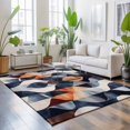 thumbnail image 3 of Area Rugs 3'x5', Navy Blue Burnt Orange Carpet Runner Indoor Outdoor Rugs Home Decor Aesthetic, Geometric Retro Abstract Non Slip Mats Washable Accent Rug for Living Room Bedroom, 3 of 8
