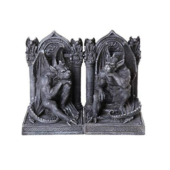 Pacific Giftware Gothic Thinker Gargoyle Sculpture Stone Finish Book Ends Set 6.75 Inches Tall