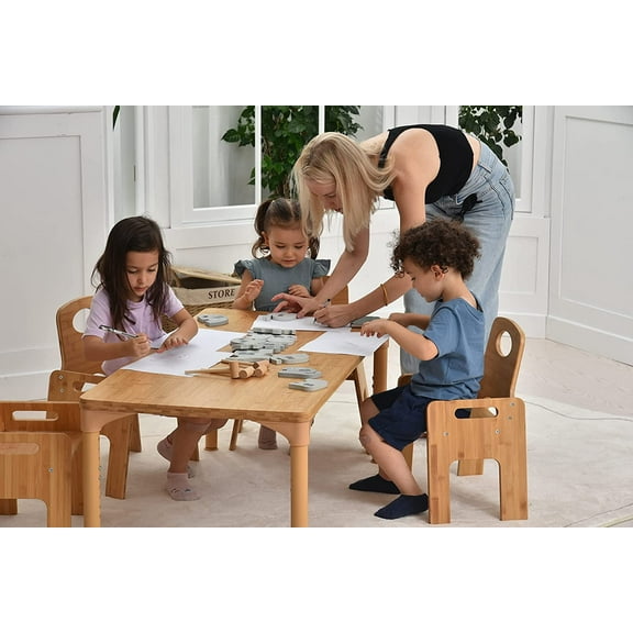 Avenlur Bamboo Toddler Table and Chair Set, 5 Piece Bamboo Activity Table & Chairs for Children Arts, Crafts, Homework, Snack Time, Preschool, Classroom Furniture, Gift for Boys and Girls