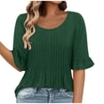 thumbnail image 1 of Camisas de Cuello de Tripulación de Manga Corta para las Mujeres Plisado Mangas de Ruffle, Cuello Redondo Casual Primavera Y Blusa de Verano, 1 of 7