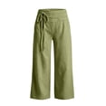 thumbnail image 3 of Textilo Capri Pants for Women High Elastic Waist Wide Leg Capris Pants with Pockets Drawstring Trousers Summer Beach Vacation Flowy Casual Clothing,Light Green S, 3 of 5