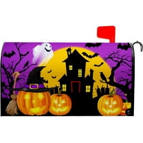 Halloween Pumpkin Ghost Bat Mailbox Covers Standard Size Halloween Scary Night Moon Owl Castle Purple Magnetic Mailbox Covers Wrap Post Letter Box Cover for Garden Yard Decor 18x21 in