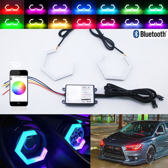 Hexagon LED RGB Angel Eyes Bluetooth Hex Halo Light Rings App Controller Tuning