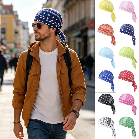 CUIYUAN Skull Caps for Men Star Print Sweat Wicking Doo Rags Cooling Helmet Liner Cycling Motorcycle Bandana Sweat Wicking Head Wraps Bandana Beanie for Men Women Outdoor Activities
