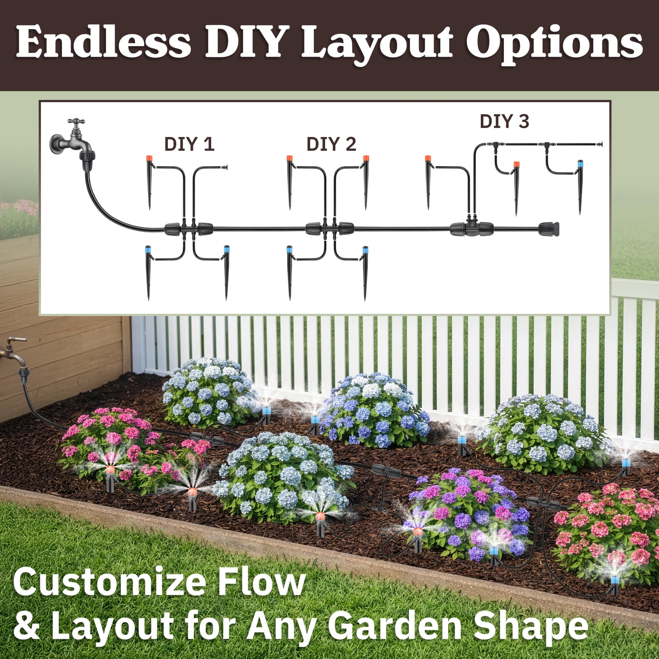 Pure Garden 100ft Adjustable Drip Irrigation System for Garden, Greenhouse, or Raised Beds