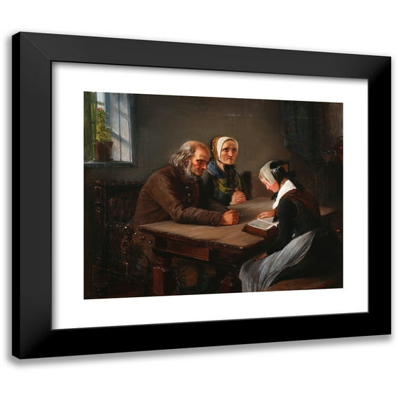 Elisabeth Jerichau Baumann 14x12 Black Modern Framed Museum Art Print Titled - A Young Girl Reads Up by the Bible (1854)