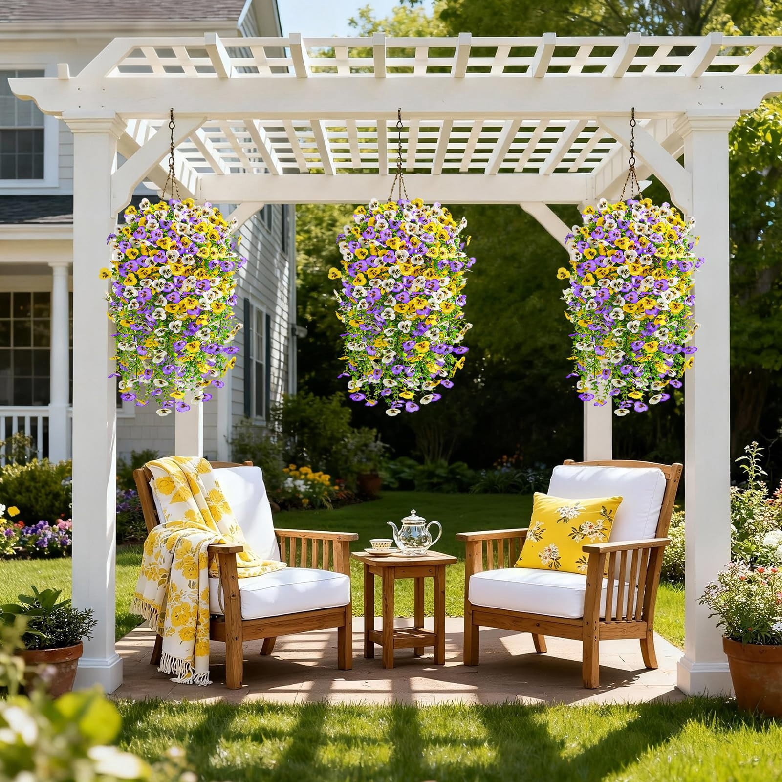1 Pc Artificial Hanging Flowers for Outdoors Morning Glory Artificial Flowers Spring Summer Decoration UV Resistant Fuchsia Faux Flowers for Outdoor Planters Front Door Porch, 29.53", Multicolor C