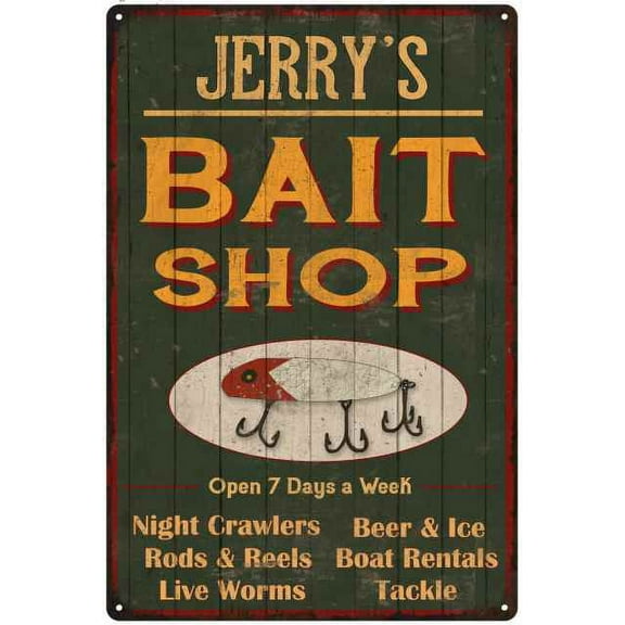 JERRY'S Green Bait Shop Man Cave 8 x 12 High Gloss Metal 208120027042