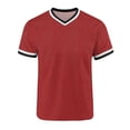 thumbnail image 5 of LMOIPLI Men's Contrast Trim V Neck Short Sleeve T-Shirt Classic Crew Neck Casual Tee Breathable Summer Sporty Top for Daily Red XL, 5 of 6