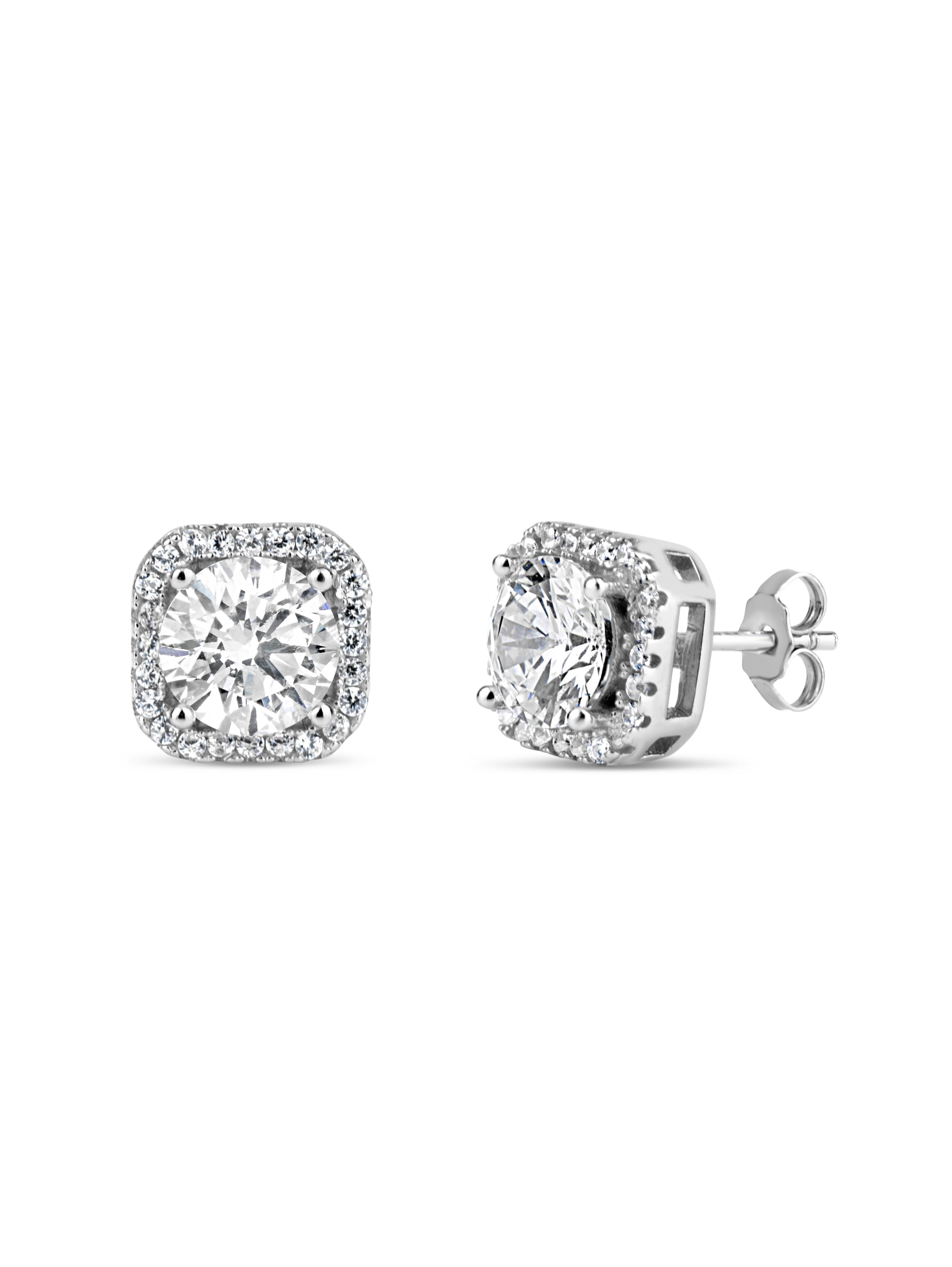 CZ Halo Black Stud Earrings With 2 Carat Center Stone 