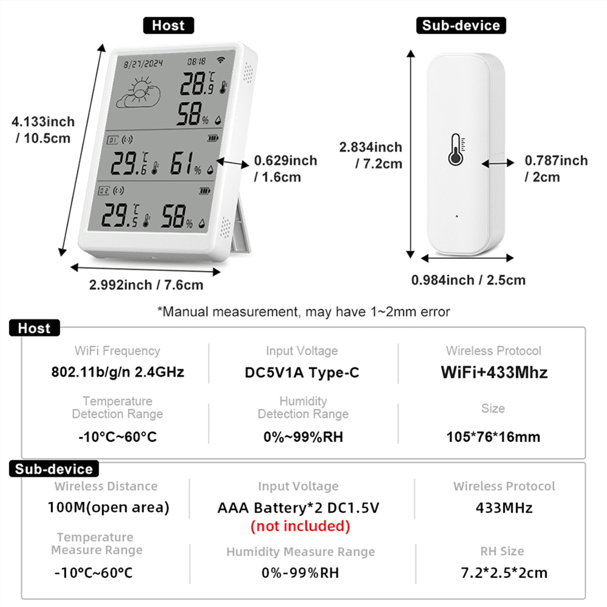 Tuya WiFi+RF433 Temperature Humidity Sensor Weather Station Display Monitor Thermometer Hygrometer Support Voice Control
