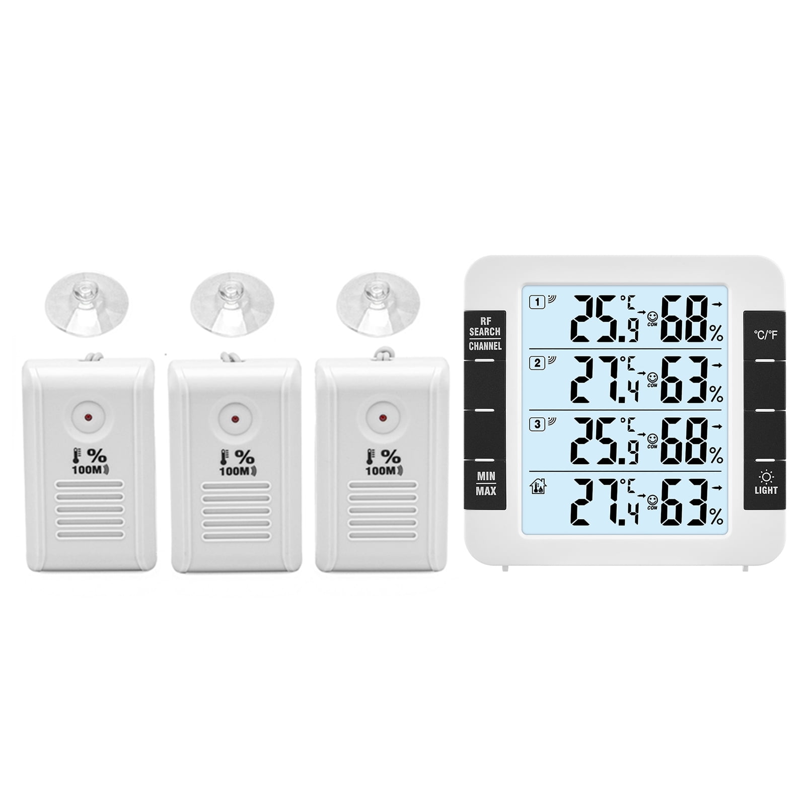 hygrothermograph,Indoor Remote 328ft/ 100m Temperature With 3 100m Thermometer Meter 3 Channel With Remote 328ft/ Thermometer With Real-time And Temperature Eryue Mewmewcat
