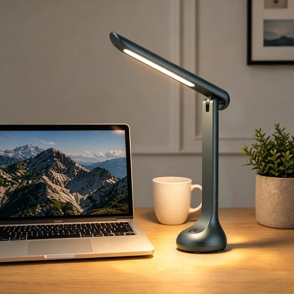 Wapentake Cordless LED Desk Lamp, Rechargeable, 3 Color Modes, 5 Brightness Levels, Dark Green