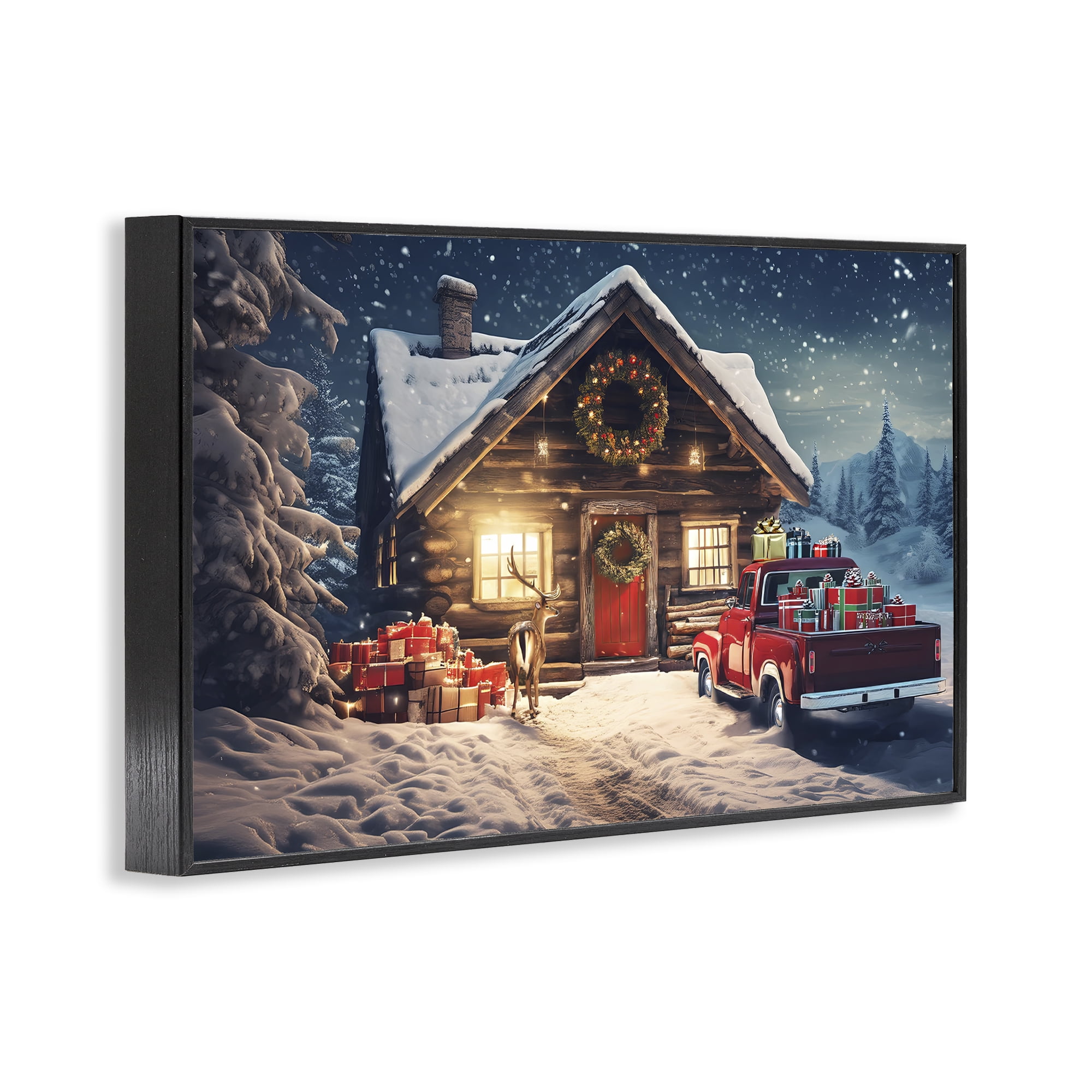 Stupell Industries Woodsy Holiday Cabin Holiday Painting Black Framed Art Prints Wall Art, 24 x 16