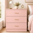 thumbnail image 2 of SESSLIFE 3 Drawer Nightstand, Pink Night Stand with Gold Handles, Wood Bedside Table Storage Cabinet, Multi-Scene Furniture for Bedroom, Living Room, 2 of 8