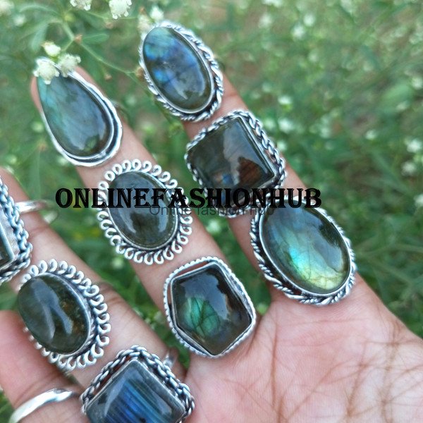 Labradorite Gemstone 925 Sterling Silver Plated Handmade Ring 5 pcs