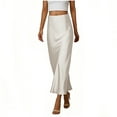thumbnail image 2 of HVOBTTY Womens Slim Long Skirts, Summer Skirt for Women, Womens Fashion Casual Solid Color Satin Elegant Daily Gatherings Pencil Ankle Length Maxi Skirt White, XXXL, 2 of 3
