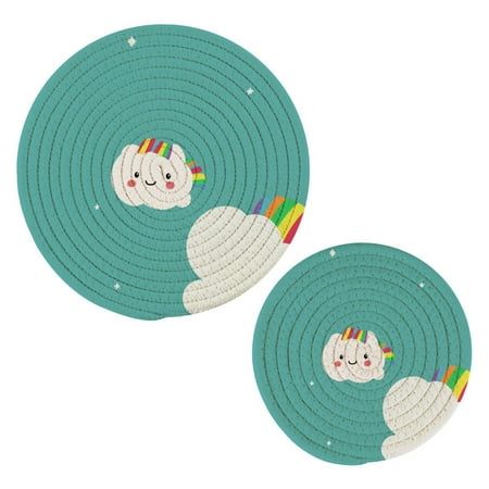 

2 pcs Pot Holders Trivets Heat Resistant Trivets Cute and Chubby White Cloud Cotton Thread Weave Mats for Hot Pads Pans Pot Bowl Teapot
