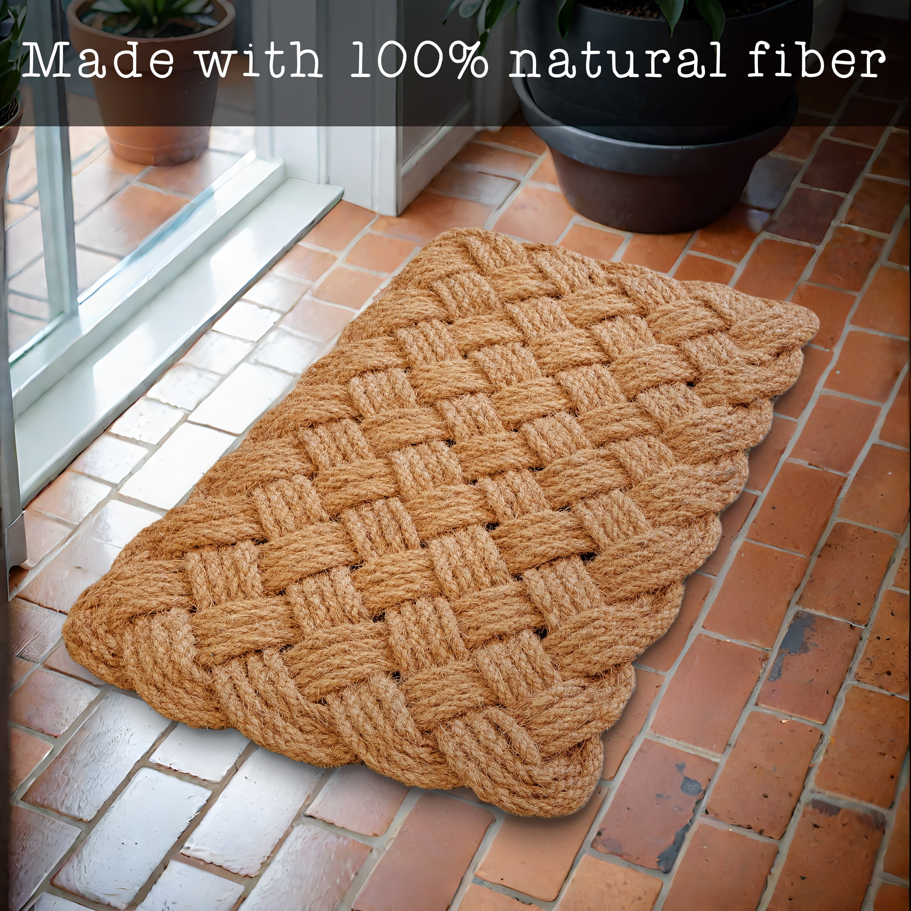 MAINEVENT Braided Rope Doormat 30x17 Inch, Nautical Outdoor Woven Rope Welcome Mat