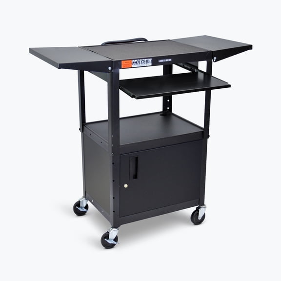 FSE 373-AVJ42KBCDL Adjustable-Height Steel AV Cart - Pullout Keyboard Tray Cabinet Drop Leaf