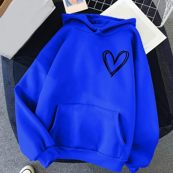 Graphic Hoodies Women Clearance Trendy Comfy Hoodie Baggy Cozy Oversized Pullover Essentials Flattering Athletic Sweatshirt Loose Fit Long Sleeve Hoodie for Women Blue M