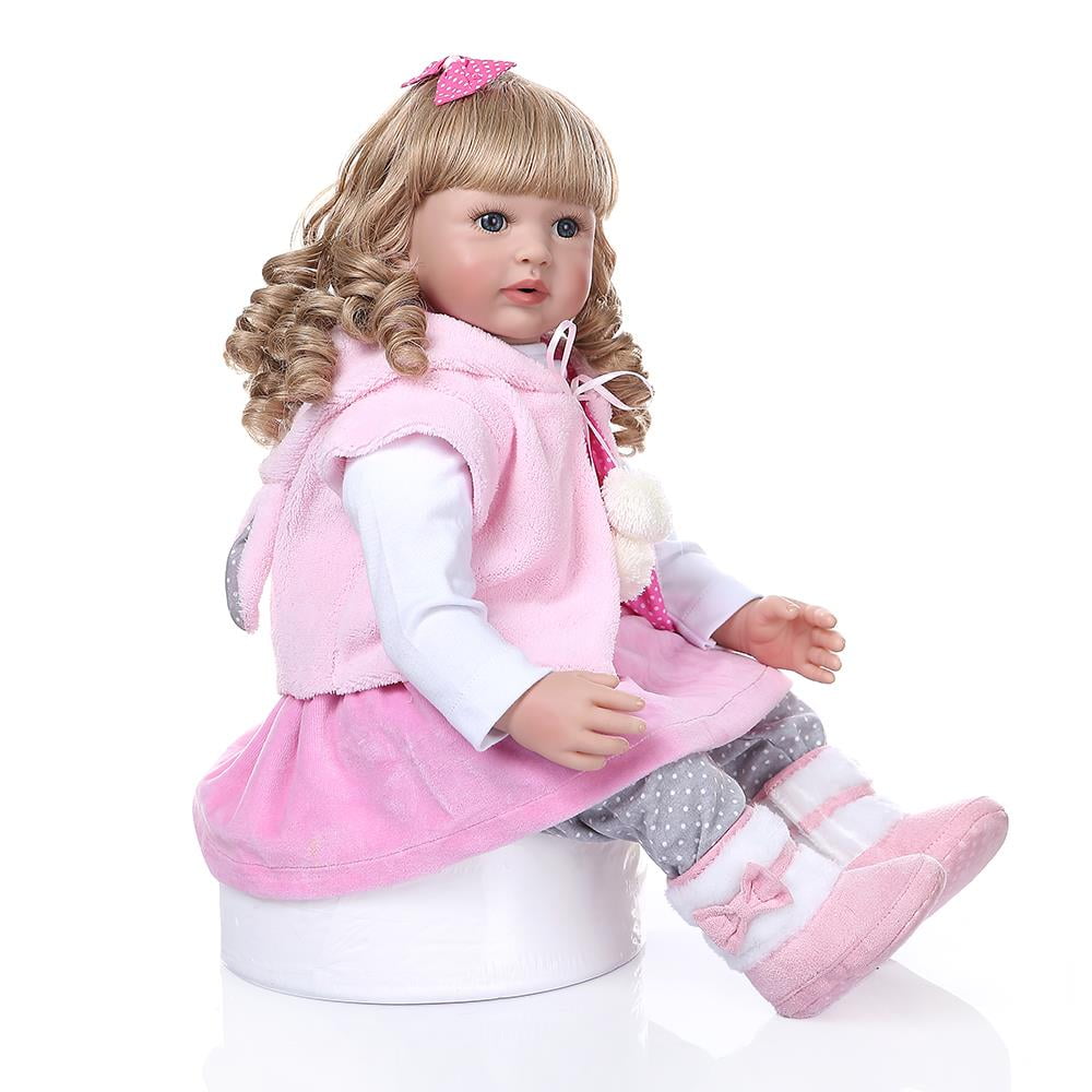 Ktaxon 24&quot; Lovely Silicone Baby Doll Golden Curly Girl Wearing Pink Rabbit Clothes