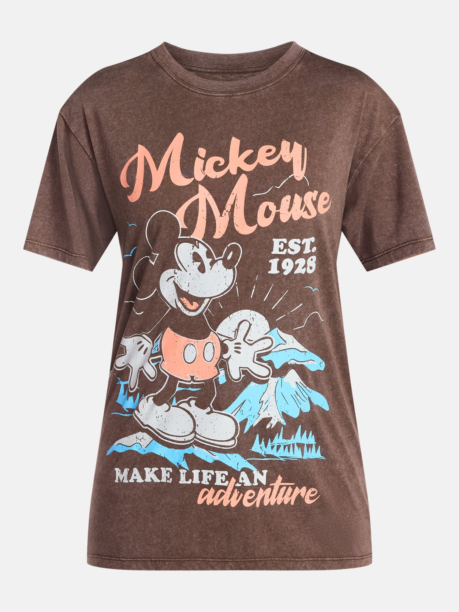 Mickey Mouse Women's Washed Graphic Tee with Short Sleeves