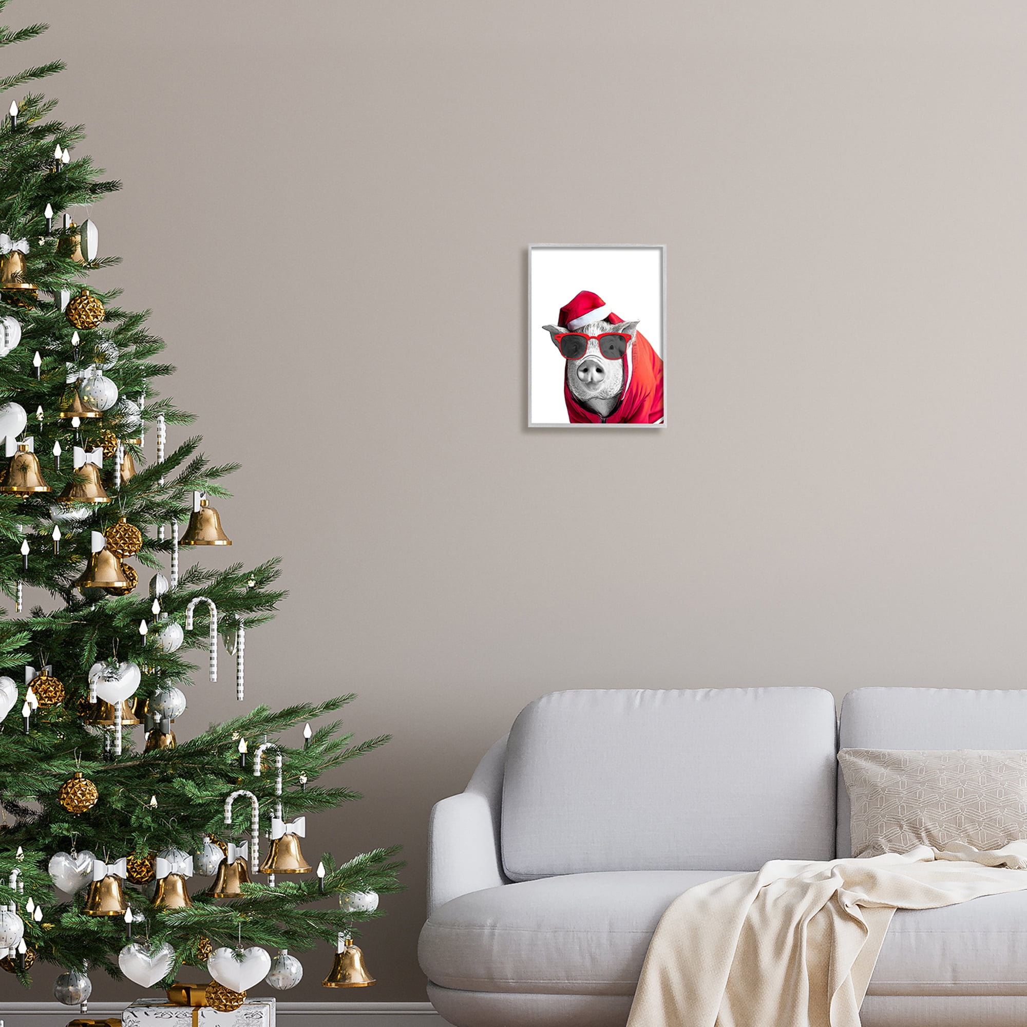 Stupell Industries Pig in Holiday Clothes Holiday Painting Gray Framed Art Print Wall Art, 11 x 14