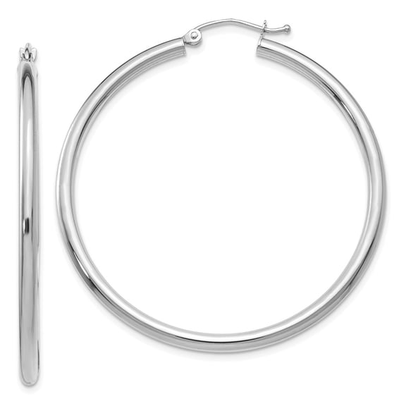 10K White Gold Earring Hoop Women'S 40 mm 2.5 Polished 2.5Mm Tube Earrings