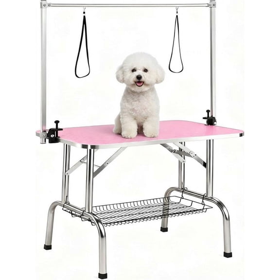 Gaderth Dog Grooming Table,Foldable Pet Grooming Table Home Pet Bathing Station With Adjustable Height Arm/Noose/Mesh Tray For Small To Large Dogs