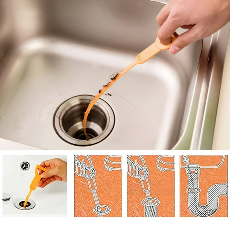 3Pcs Drain Snake Hair Drain Clog Remover Cleaning Tool Sink Drain Cleaner  20.5 Length Orange 