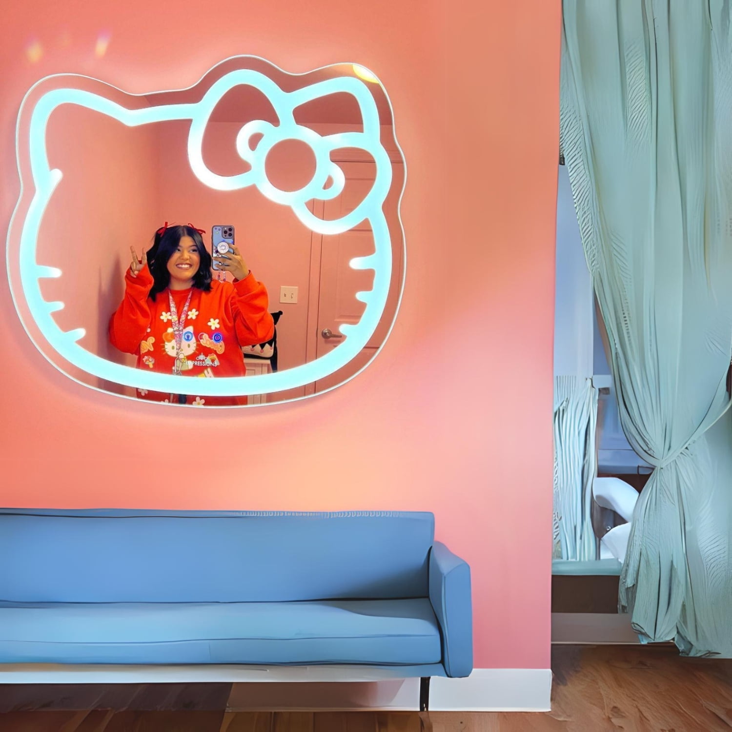 Led wall 2024 mirror hello kitty