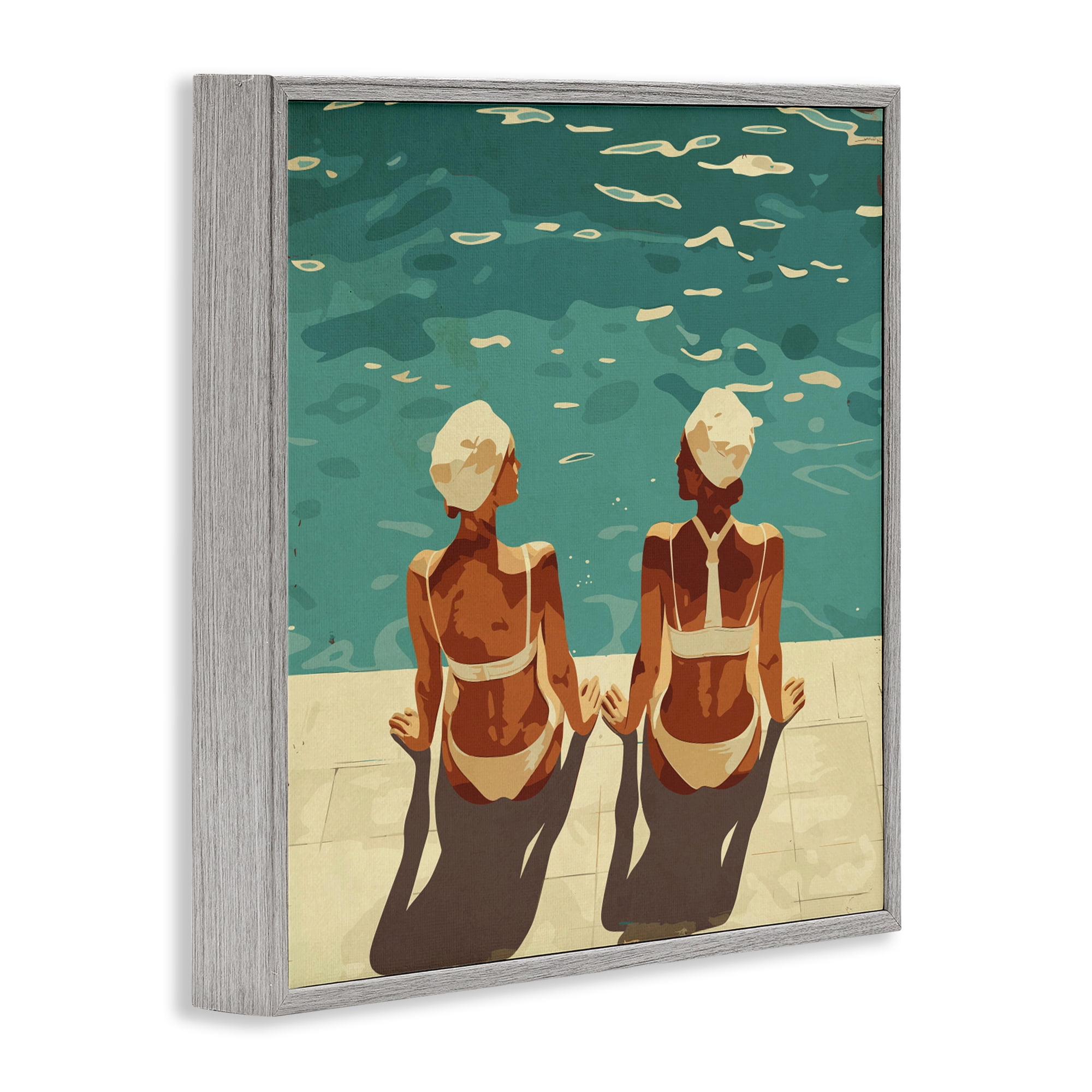Stupell Industries Swimmer Friends Duo Gray Framed Giclee Art, design by Layla Oz