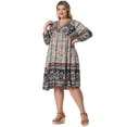 thumbnail image 3 of DARING DIVA Plus Size Casual Boho Floral V Neck 3/4 Sleeve Dress 4X Blue Pink, 3 of 6