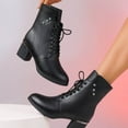 thumbnail image 5 of Xfvqtps Ankle Boots for Women with Side Zipper Chunky Heel Lace up Boots Round Toe Faux Leather Comfortable High Heel Casual Winter Fashion Boots Black, 5 of 7