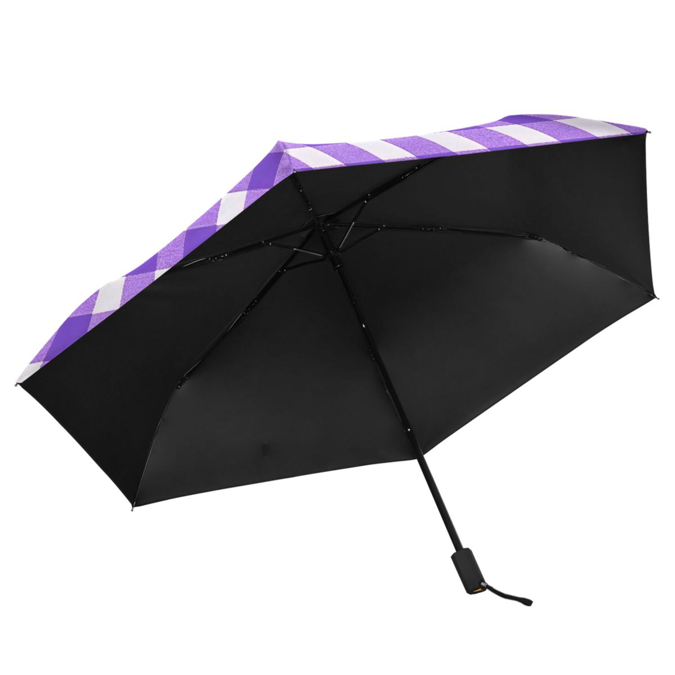ALAZA Purple Checkered Grid UPF 50+ Compact Folding Umbrella for Rain Travel Umbrella Packable
