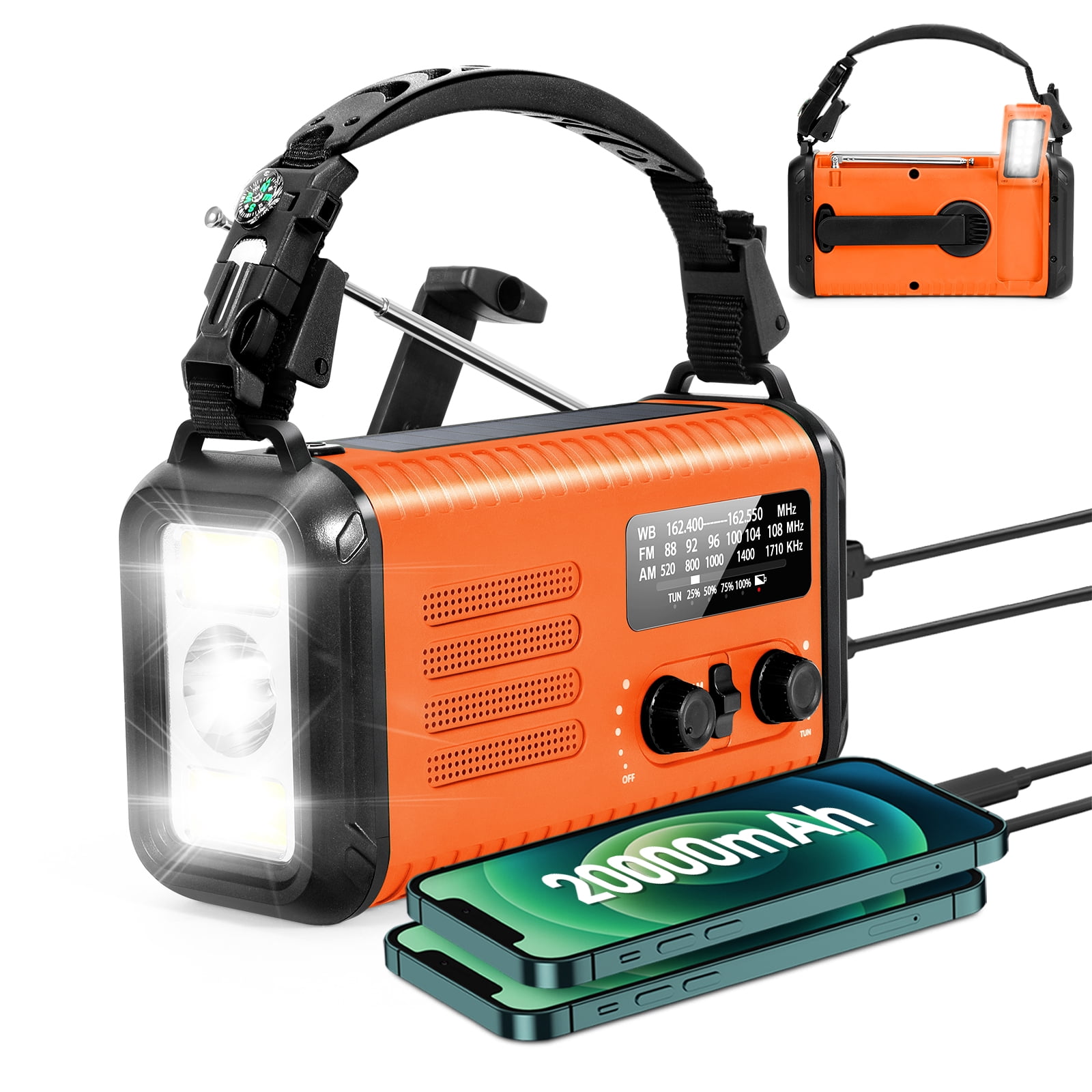Solar Hand Crank Emergency Radio, 20000mAh NOAA/AM/FM Weather Alert Radio with USB Charger, LED Reading Light, Flashlight & SOS Function