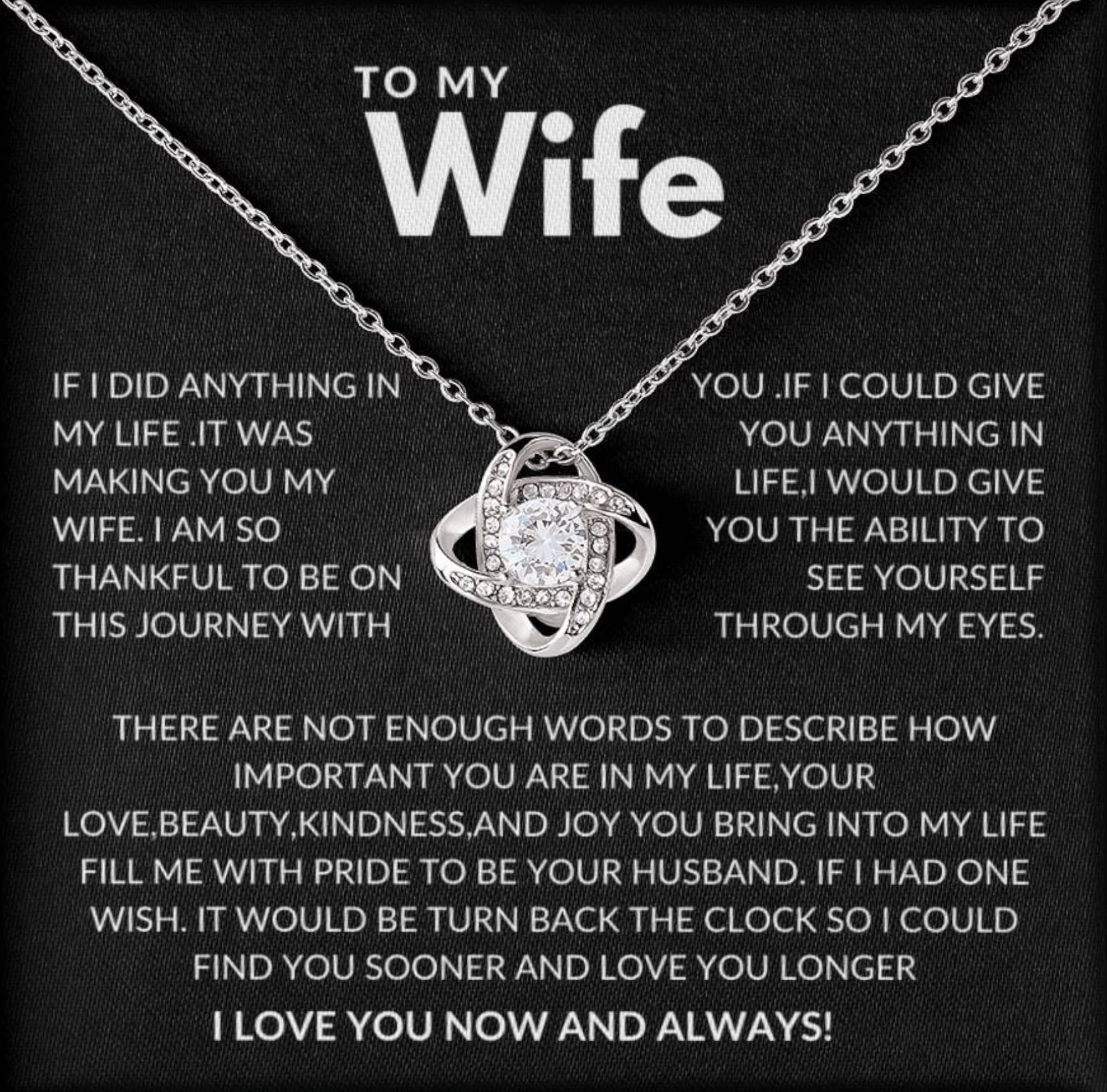 To My Wife Necklace from Husband with Message Card Romantic Gifts for Wife S925 Sterling Silver Necklace for Women, Wife Jewelry Rose Gold, Wife Birthday Anniversary Valentines Mothers Day Gifts