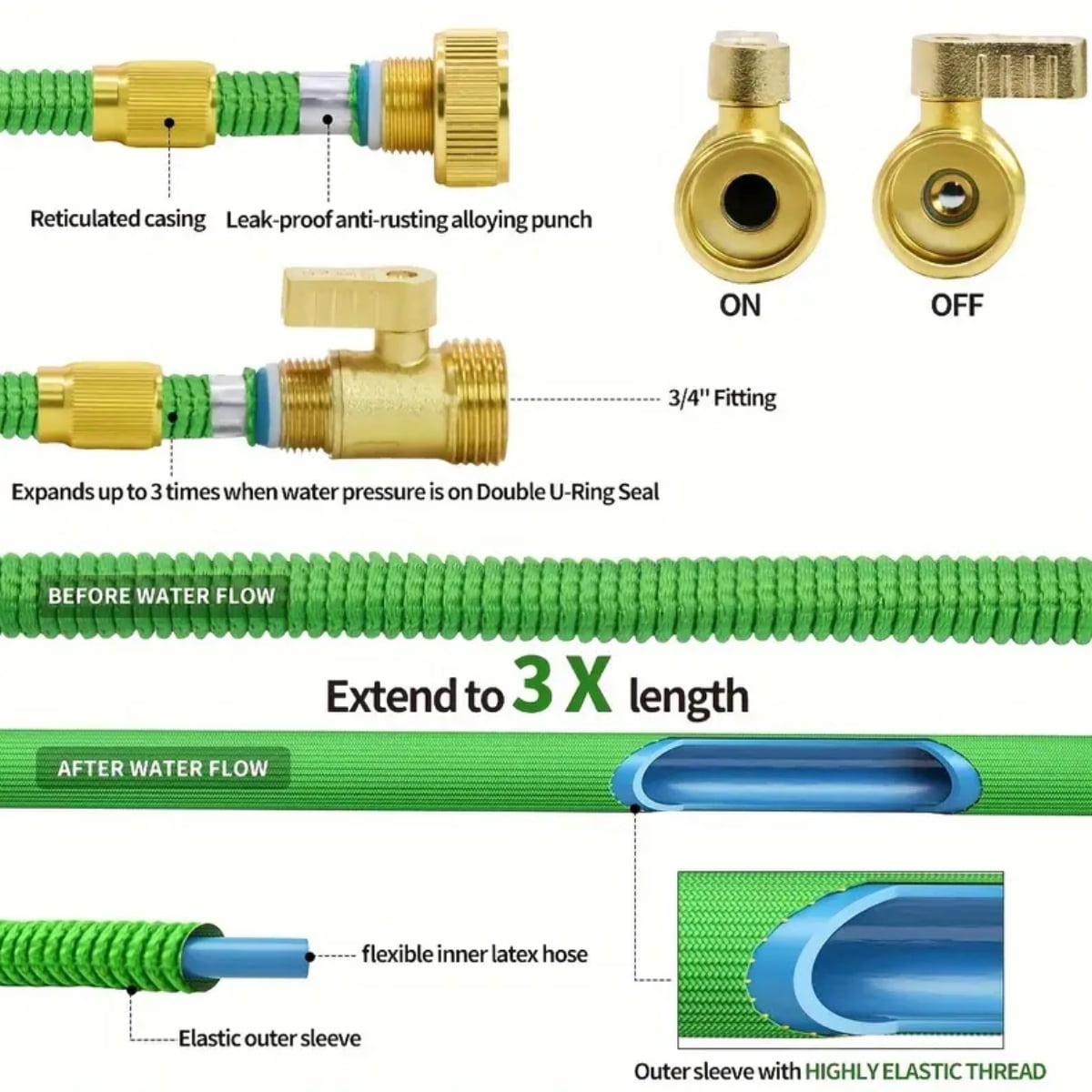 Garden Hose 50ft Kink-Free Expandable Water Hose Upgraded Leakproof Lightweight 50ft Garden Hose for Outdoor