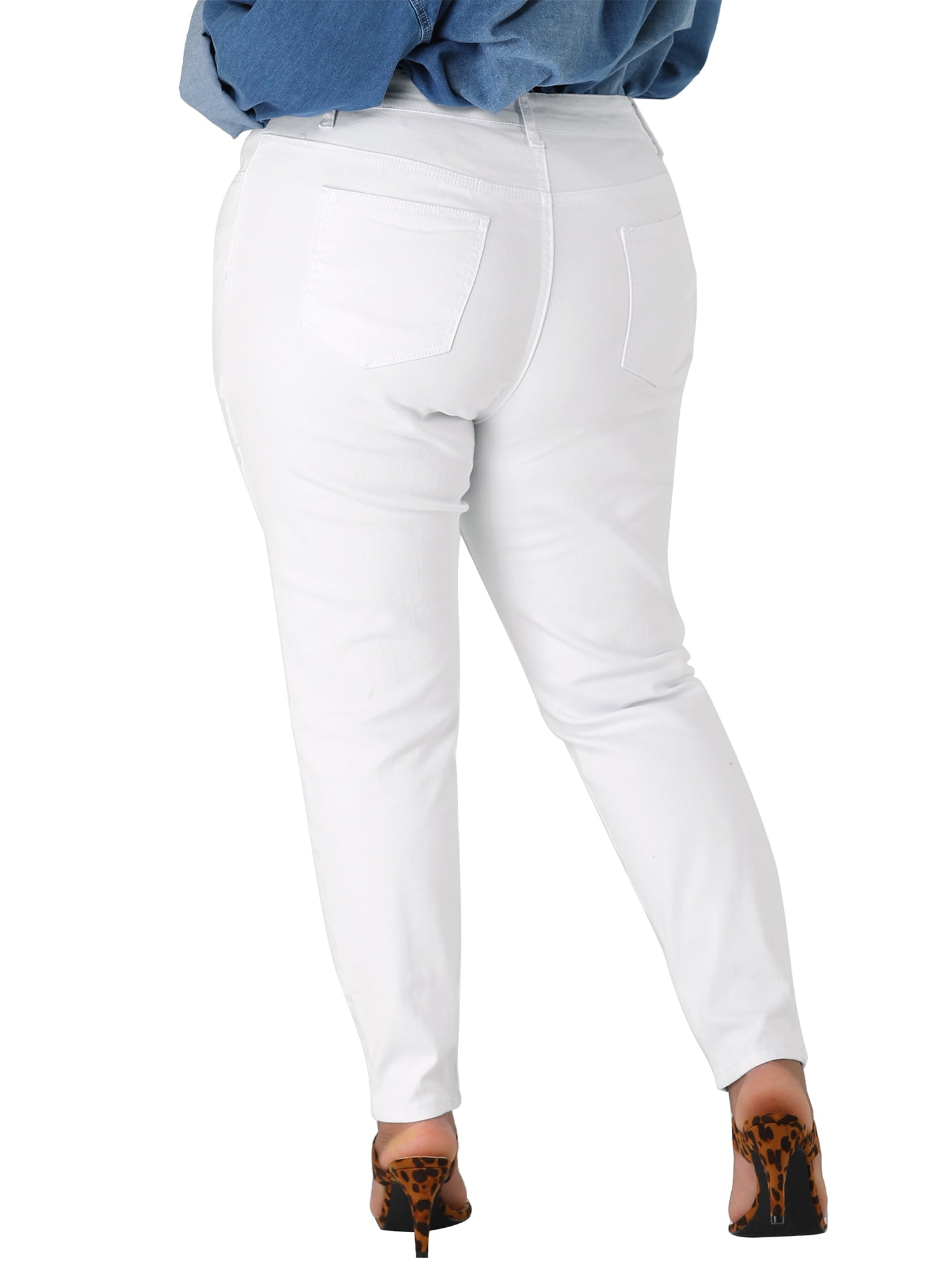 DARING DIVA Women's Plus Size Washed Stretchy High Rise Jeans 5X White