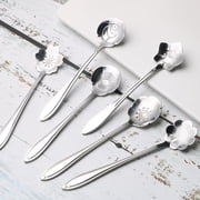 Yesbay 8Pcs Stainless Steel Flower Carved Stirring Mini Spoons for Desserts Tea Coffee