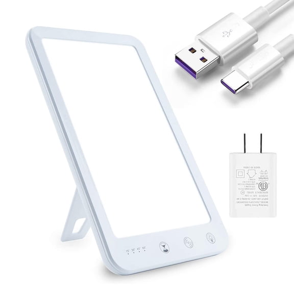 Light Therapy Lamp, Ultra-Thin UV-Free 10000 Lux Therapy Light, Touch Control with 2 Color Temperature, 5 Adjustable Brightness Levels, 4 Timer Function, Memory Function White