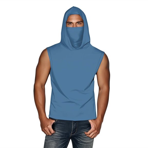 QSAWXQZ Men's Sun Protection Sleeveless Hooded Shirt with Face Mask Lightweight Breathable Muscle Tank Top Casual Gym Workout Athletic Outdoor Tank for Summer XL