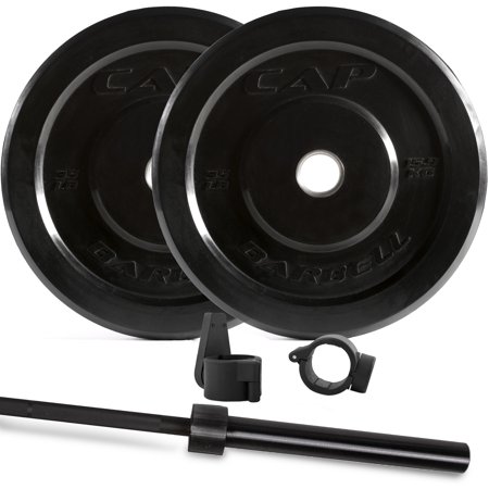 CAP Barbell 115 lb Bumper Plate Set with 7? Power Bar and Bar Clamps (ships in 3 boxes)