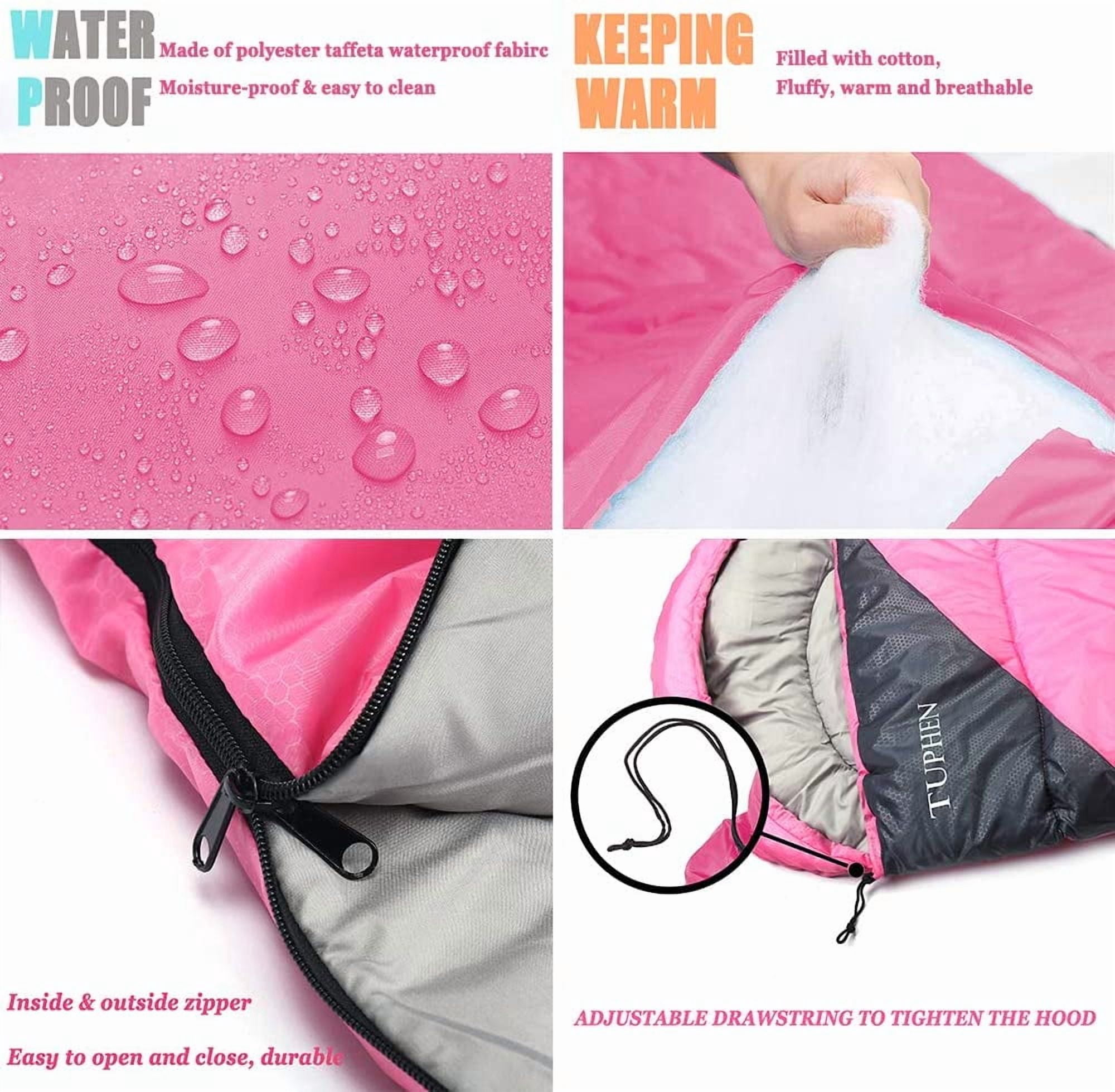 Sleeping Bags for Adults Kids Boys Girls Backpacking Hiking Camping Microfiber Liner, Cold Warm Weather 4 Seasons Indoor Outdoor Use, Lightweight & Waterproof