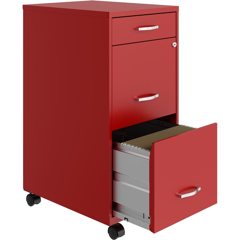 Pemberly Row 18in Deep 3 Drawer Mobile Metal File Lava Red